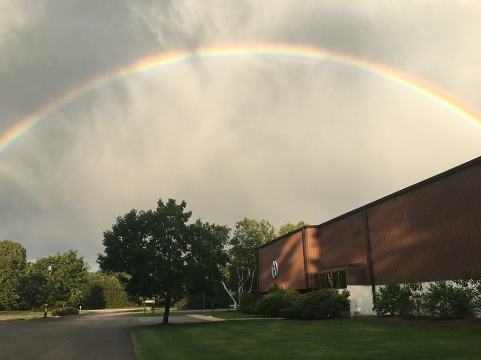 Unretouched photo of rainbow over Amherst Label